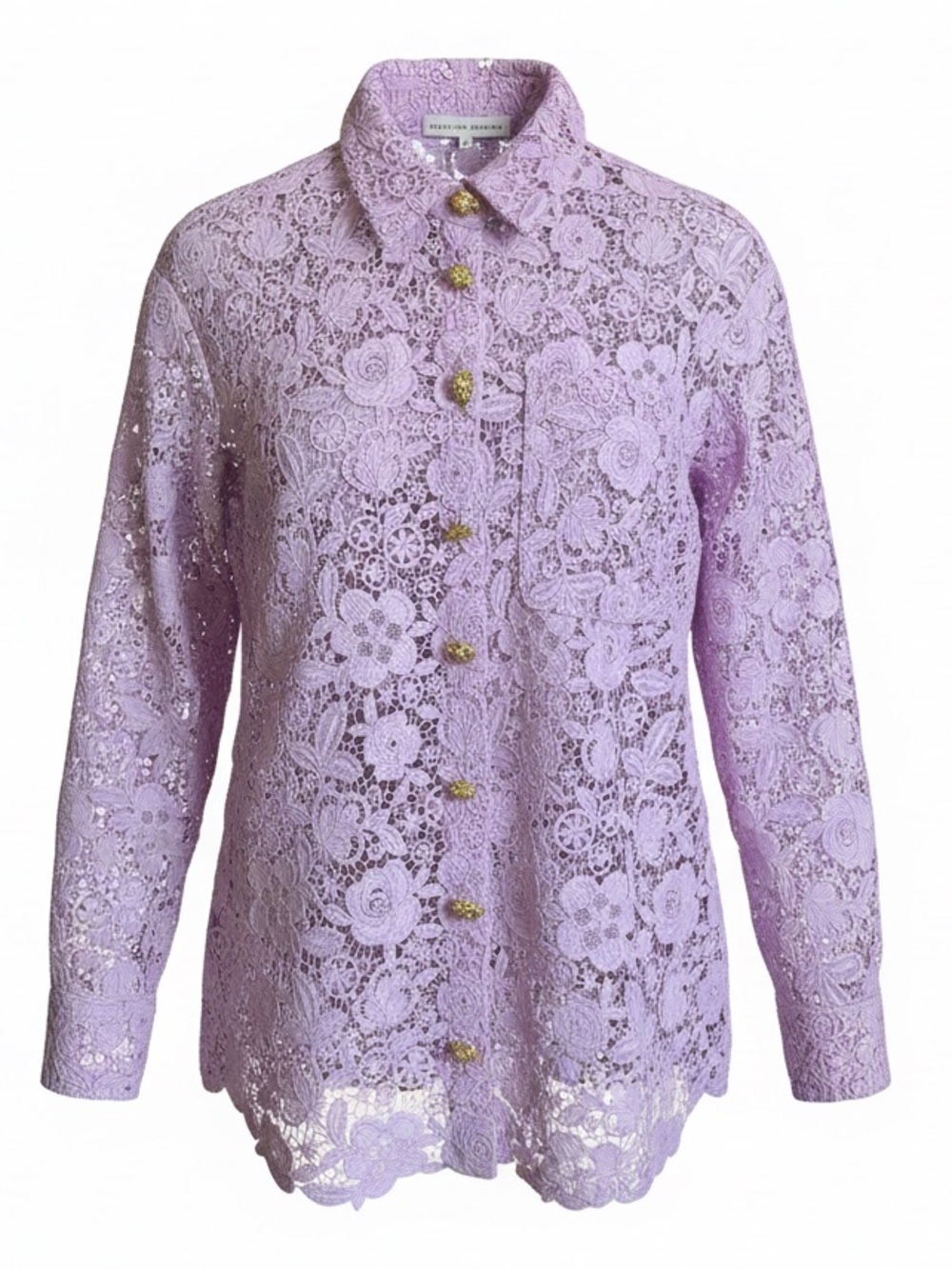 English Factory Pink Lace Crochet Button-Front Top - Picture 3 of 10